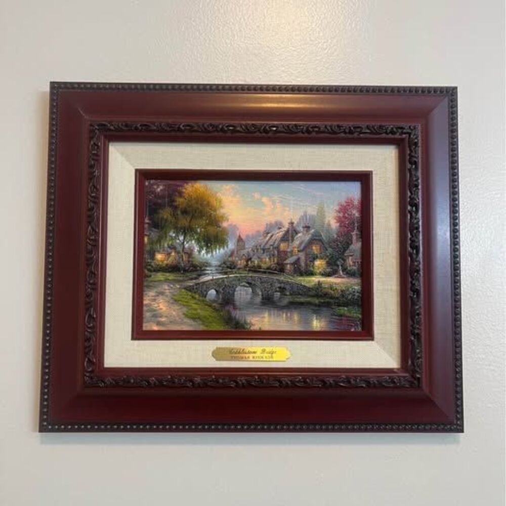Thomas Kinkade Framed Accent Print, Cobblestone Bridge, Certificate of Auth